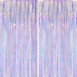 DECOCKRAT 2 Pack Foil Fringe Backdrop - Iridescent Shiny Tinsel Curtains for Party Decoration/Photo Booth Props - 3.3x6.6 FT Metallic Foil Backdrop for Birthday, Wedding, Graduation, Christmas.