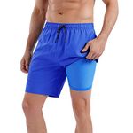 MILANKERR 5.5 inch 7 inch Mens Swim Trunks with Compression Liner,Mens Bathing Suit Quick Dry Stretch Swimming Trunks for Men, 5008_royal Blue, S