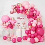 138Pcs Pink Balloon Kit, Hot Pink Balloons Arch Garland Kit with Hot Pink Balloons,White Metallic Rose Gold Confetti Birthday Balloons Decorations for Kids Birthday Party