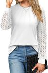 Zeagoo Womens Crewneck Tops Lace Long Sleeve Work Shirts Elegant Trendy Tops Casual Blouses Fall for Women 2024 White XL