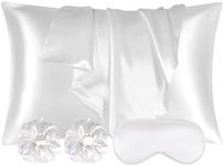 AUAUY 2 Pack Satin Silk Pillowcase, 50x75cm Silk Pillowcases for Hair and Skin, Similar to Silk, With 2PCS Satin Hair Scrunchies&Eye Mask, Slip Beauty Sleep Satin Pillowcase, Silk Pillow Case(White)
