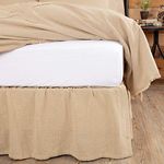 Burlap Vintage Farmhouse Queen Bed Skirt Tan Distressed Appearance Cotton Solid Color Split Corners Bedroom Decor