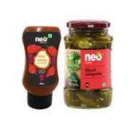 Neo Bhut Hot Sauce 290g & Jalapeno Slices 350g I Made with Ghost Peppers (Bhut Jolokia Chilli) I Spicy Chilli Sauce I Topping & Dip for Snacks,Mix with Cheese,Mayonnaise I Ready to Eat I Farm Fresh I Vegan