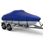 RVMasking 1200D Full Heavy Duty Boat Cover, 20-22ft Waterproof Trailerable Heavy Duty Marine Grade Bass Boat Cover, Fits Tri-Hull, V-Hull, Runabout, Fishing Boat, Blue