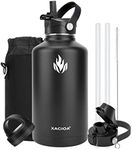 XACIOA Water Bottles Insulated 64oz/2L,Stainless Steel Drink Flask with Straw Lid Spout Lid, Half Gallon Large Sport Wide Mouth,Vacuum Double Wall Keep Cold for 48Hrs,BPA Free