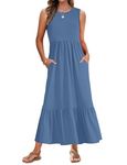 AUSELILY Summer Dresses for Women UK Sleeveless Maxi Dresses Ladies Beach Coverups Sun Dresses Tiered Long Dress with Pockets