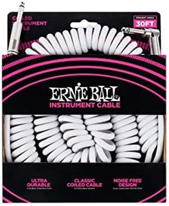 Ernie Ball 30' Coiled Straight/Angle Instrument Cable - White