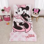 Disney Minnie Mouse - Pink, White & Black 4Piece Toddler Bed Set with Comforter, Fitted Bottom Sheet, Flat Top Sheet & Standard Size Pillowcase, Pink, White, Black