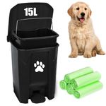 Outdoor Dog Poop Trash Can, Dog Waste Trash Can Dog Waste Container for Dog Poop Backyard Garden Home with Lid, Removable Inner Bin, Green Waste Bag, Black 15L-Fully Assembled