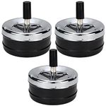 ZDNT 3PCS Ashtray Ashtray Round Push Down Cigarette Ashtray with Tray Spinning Ashless Ashtray Modern Ashtray Rotating Ashtray Metal Cigarette Ash Tray Large for Outdoor Home Bar Office,Black