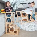 WoodandHearts Helper Tower for Toddler- Learning Step Stool Tower - Kids Montessori Tower - Toddler Step Stool - Toddler Tower - Foldable Toddler Tower (Natural Wood)