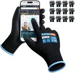 KAYGO Safety Work Gloves PU Coated for Men and Women- KG11PB,12 Pairs,Seamless Knit Glove with Two Fingers Touchscreen,Ideal for General Duty Work (Medium,Black)