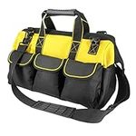 Oseeny 16-inch Tool bag non-slip feet adjustable shoulder strap 14 functional insert pockets large capacity men's heavy-duty toolbox for electricians carpentry gardening (Yellow)