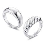 Adramata 2Pcs Chunky Dome Ring for Women Gold Silver Minimalist Twisted Ring Stacking Band Statement Thick Couple Stainless Steel Ring Set Size 5-10