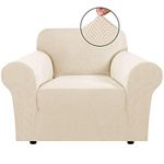 BellaHills Super Stretch Sofa Covers Couch Covers Sofa Slipcovers Furniture Protector for Sofas/Kids/Pets | Form Fitted Jacquard with Elastic Bottom, Thick Soft Non Slip (1 Seater,Natural)