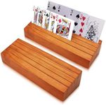 hismocal 2 Pack Playing Card Holders Deck Stand, Play Cards Holder for Kids or Elder People, Hands-Free Wood Holder Racks Set of 2,Tray for Organizing Cards