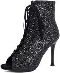 PIVAPAM Elegant Ballroom Dance Shoes, Womens Summer Peep Toe Booties, Glitter Stiletto High Heels Sparkle Dance Heels