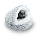 SUOXU Cats Pet Cave Bed for Indoor Cats Under 8kg,Warm Cosy Soft Plush Dog Cat Bed,Non-Slip Bottom Cat Dog Sleeping (Grey-53cm)