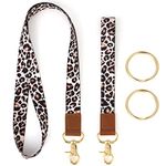 2 Pieces ID Lanyard, Lanyard for Keys Keychain Lanyard Neck Lanyard Breakaway Lanyard and Wristlet Keychain Holder with 2 Keyrings for Car Keys ID Badges Card Holder Wallet Office Name Badge Leopard