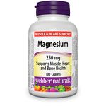 Webber Naturals Magnesium 250 mg, 100 Caplets, Supports Bone and Muscle Functions, Vegan