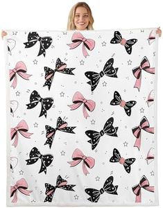 Feelyou Bowknot Decoration Sherpa Blanket for Girls Dreamy Princess Style Kids Fleece Throw Blanket Watercolor Pink Black Bow Fuzzy Blanket for Sofa Bed Couch Girly Kawaii,Queen 90x90 Inches