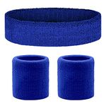 Flintronic 3 Pack Sweatbands Set, Fitness Sweatbands with 1PC Sports Headband+2PCS Wristbands, Sports Sweatband Soft Thickened Terry Cotton, Soft Cotton for Handball Football Tennis-Blue