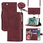 Cavor for iPhone 6 Plus iPhone 6s Plus Crossbody Wallet Case with Card Slots,Premium PU Leather Magnetic Closure Zipper Pocket Case Kickstand Feature TPU Shockproof Flip Cover,Wine Red