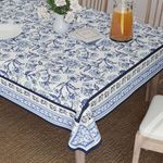 Encasa XO Dining Table Cover Cloth for 4 to 6 Seater | 140x180 cm Rectangular Table Cloth | Water Repellent Polyester Tablecloth for Indoor & Outdoor Use - Indigo Digital Print