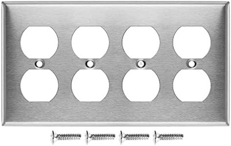 Airmont Products AP-10404 Duplex Receptacle Stainless Steel Wall Plate Switch and Electrical Outlet Cover, 4-Gang Standard Size 4.50" x 8.19", Corrosive Resistant Made of Unbreakable Metal
