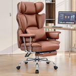 BESTFAIR Big and Tall Office Chair 400LBS, Ergonomic Computer Gaming Chair with Foot Rest and Lumbar Support, Executive Desk Chair for Heavy People Men, Wide Seat Leather High Back, Brown