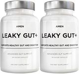 Amen Leaky Gut Supplements - Advanced Formula with Bioavailable L Glutamine, Zinc, Turmeric, Licorice Root - Bowel and Stomach Probiotics & Fermented Prebiotics - Non-GMO - 90 Capsules - (2 Pack)