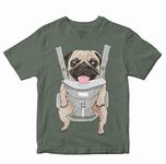 Heybroh Boys' Regular Fit T-Shirt Cute Pug On Front Carrier 100% Cotton Boy's Girl's Unisex Fit T-Shirt (Olive Green; 9-10 Years)