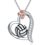 Volleyball Necklace Sterling Sliver Heart Charm Pendant Sports Necklace Jewelry Gifts for Women Girls