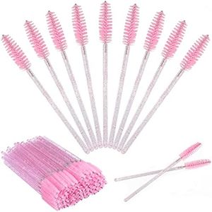 100PCS Eyelash Brush, Disposable Mascara Wands, Eyelash Eyebrow Spoolie Brush for Eyelash Extensions, Eyebrows Contouring and Makeup (Pink & Pink)