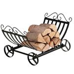 Outsunny 23" Firewood Log Rack Curved Fireplace Log Holder Stylish Wood Storage Carrier with Scrolls, for Outdoor and Indoor Use, Black