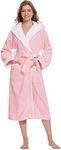 Vislivin Plush Bath Robes for Women Fleece Hooded Bathrobe Long Soft Fluffy Housecoat Winter Warm Robe Pink M