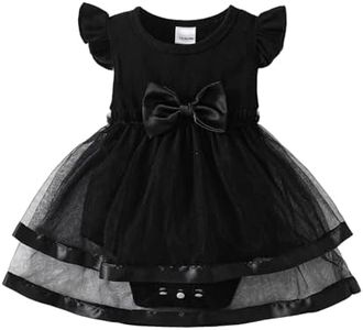 SOBOWO Black Dress 12 Months Infant Baby Girl Romper Dress Tutu Ruffle Sleeveless Tulle Solid Onsies Dresses Summer Outfits with Headband(6-12 Months, Black Short Sleeve)