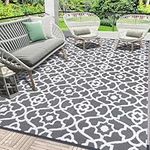 HEBE Extra Large Outdoor Rug for Patio Outdoor Carpet Waterproof Reversible Patio Rug Outside Door Mat Camping RV Tent Carpet Area Rug for RV,Patio,Deck,Beach,Balcony,Camper,Porch (Grey, 6' x 9')