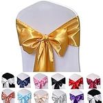 Maiangel Satin Chair Sashes Bows-50PCS Chair Ribbon Ties Back Sash for Wedding Party Events Banquet Chair Cover Decoration (Gold)