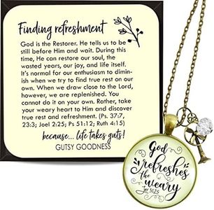 Bible Verse Necklace God Refreshes the Weary Bohemian Aesthetic Jewelry for Women of Faith, Chain 24" - Handmade Motivational Courage Pendant, Bronze Fan Charm, Thoughtful Gift Message Card & Box