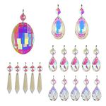 H&D HYALINE & DORA 18pcs Colorful Lamp Prisms Parts with Octagon Bead Chandelier Glass Crystals Hanging Drops Pendants