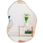 COSTWAY Decorative Wall Mirror, Large Irregular Metal Frame Hanging Accent Vanity Mirror, Horizontal/Vertical Wall Mounted Mirror for Bathroom, Living Room, Bedroom and Hallway, 78x56cm, Gold