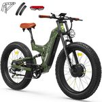 FREESKY Dual Motor Electric Bike for Adults, 48V 30Ah Battery 190KM Long Range AWD Mountain E-Bike, 26" Fat tyre Full Suspension Off-road Electric Bicycle with Hydraulic Disc Brakes, Warrior Pro