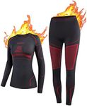 NOOYME Thermal Underwear for Women Long Johns for Women, Base Layer Women Cold Weather, Black-red, Medium