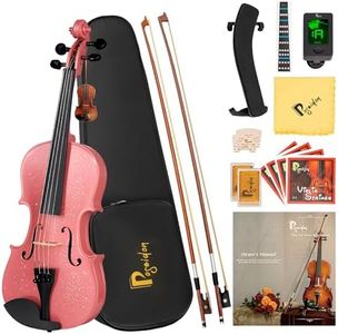 Poseidon 3/4 Violin Set with Acoustic Violin Starter Kit/Hard Case, Two Bows, Two Rosins,Two Horse Bridge, Extra Strings, Shoulder Rest, Clip-on Tuner, Instruction Manual, Pink