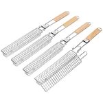 4 Pcs Extra Long 22” Stainless Steel Kabob Grilling Baskets with Foldable Handle- 0.4” Mesh Grid & Easy Lock Grill Basket Set, Kabob Baskets for Grilling Vegetables, Seafood, Meat