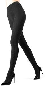 MeMoi Juneau Diamonds Cotton Tights for Women, Cozy and Elegant Sweater Tights - Sizes Small to X-Large, Black, S-M