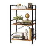 Vermess Bookshelf, 3 Tier Industrial Bookcase, Metal Small Bookcase, Rustic Etagere Book Shelf Storage Organizer for Living Room, Bedroom, and Home Office, Vintage