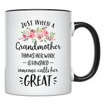 YouNique Designs Great Grandma Announcement Mug, 11 Ounces, Pregnancy Announcement Great Grandparents (Black Handle)