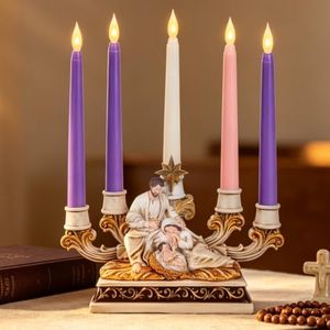 Large Holy Family Nativity Advent Candle Holder Christmas Tabletop Statue